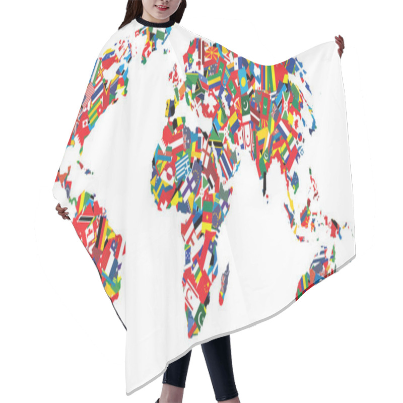 Personality  Map Of The World Made Up Of Flags Hair Cutting Cape