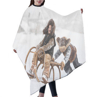 Personality  Two Boys Sledding With Mountain Warm Winter Day Hair Cutting Cape
