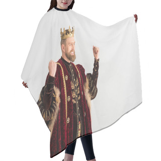 Personality  Happy King With Crown Showing Yes Gesture Isolated On Grey Hair Cutting Cape