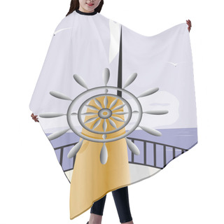 Personality  Vector Illustration Of Control Wheel On The Boat Sails Hair Cutting Cape