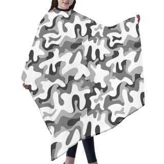 Personality  Seamless Military Camouflage Texture. Army Black And White Hunting, Camouflage Background For Textiles And Design. Vector Graphic Illustration. Fashionable Style Hair Cutting Cape