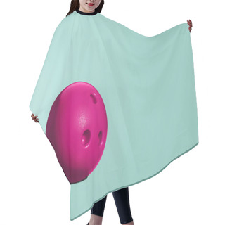 Personality  Pink Bowling Ball. A Toy Bowling Ball Of Pink Color On A Blue, Turquoise Pastel Background. A Minimalist Concept, Abstract. The Concept Of Having Fun, Going Out With Friends. Hair Cutting Cape