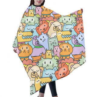 Personality  Seamless Pattern With Cute Animals. Dogs, Cats, Lion Hair Cutting Cape