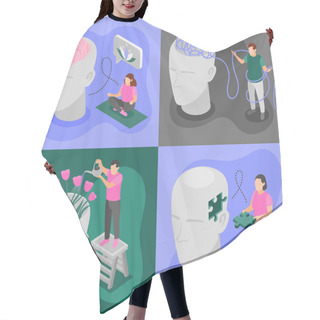 Personality  Mental Health Illustrations In Isometric View Hair Cutting Cape