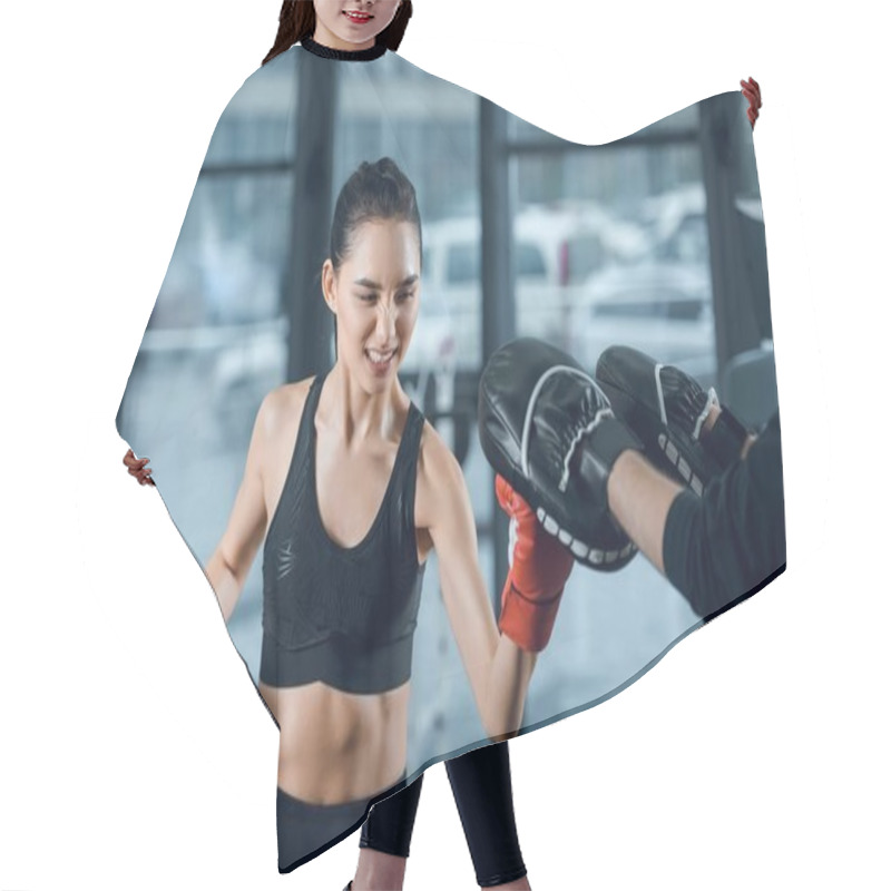 Personality  Sporty Young Female Boxer Exercising With Trainer At Gym Hair Cutting Cape