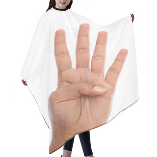 Personality  Human Hand Showing Four Finger Sign Hair Cutting Cape