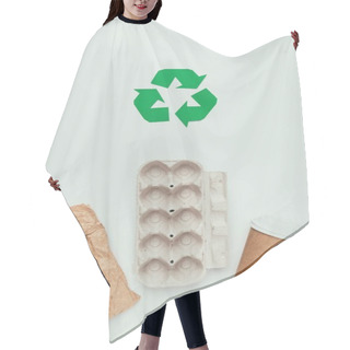Personality  Flat Lay With Recycle Sign And Disposable Trash Isolated On Grey Hair Cutting Cape