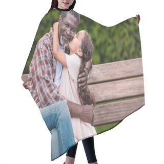 Personality  Girl Hugging And Kissing Her Grandfather Hair Cutting Cape