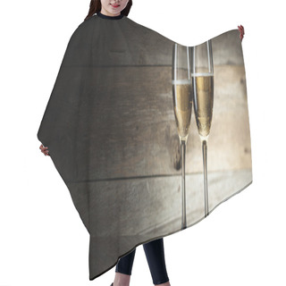 Personality  Two Glass With Champagne On A Wooden Background Hair Cutting Cape