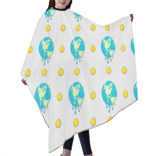 Personality  Pattern With Melting Globes And Sun Signs On Grey Background, Global Warming Concept Hair Cutting Cape