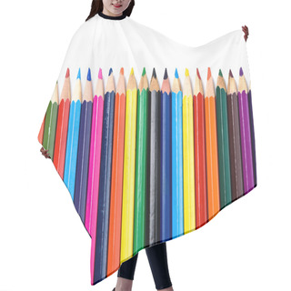 Personality  Colored Pencils Closeup On White Background Hair Cutting Cape