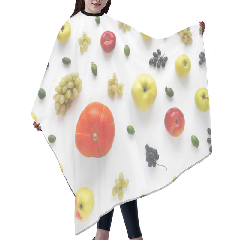 Personality  Food Composition With Pumkin,apples, Grapes And Dogroses Isolated On White Background Hair Cutting Cape