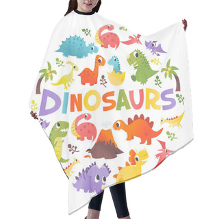 Personality  A Cartoon Vector Illustration Of Super Cute Dinosaurs And Prehistoric Nature Round Decorations. Hair Cutting Cape