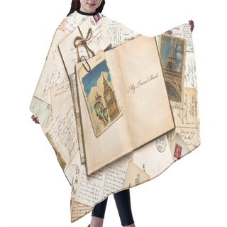 Personality  Old Postcards, Letters, Mails And Open Travel Book Hair Cutting Cape