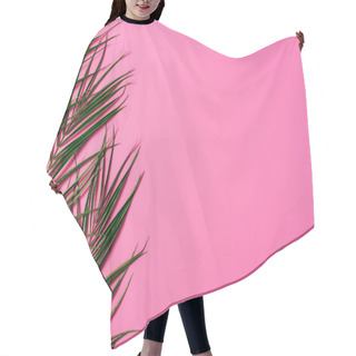 Personality  Top View Of Exotic Palm Leaves Arranged On Pink Background Hair Cutting Cape