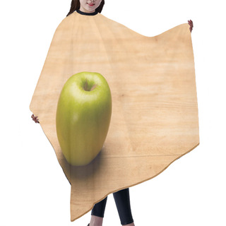 Personality  Close Up View Of Green Apple On Wooden Surface Hair Cutting Cape