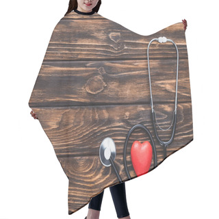 Personality  Top View Of Stethoscope And Red Heart Symbol On Wooden Table Top   Hair Cutting Cape