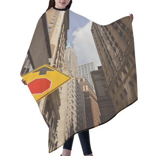 Personality  Low Angle View Of Road Sign, Tall Buildings And Skyscrapers In New York City, Metropolis Scene Hair Cutting Cape