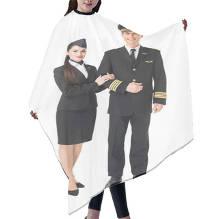 Personality  Airline Crew Stewardess And Pilot Isolated On White Hair Cutting Cape