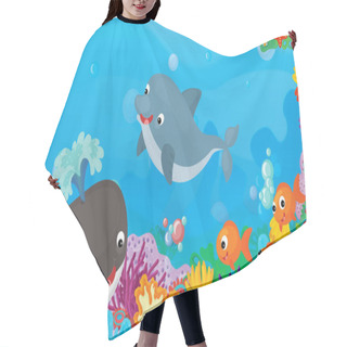 Personality  Cartoon Scene With Coral Reef With Happy And Cute Fish Swimming Dolphin - Illustration For Children Hair Cutting Cape