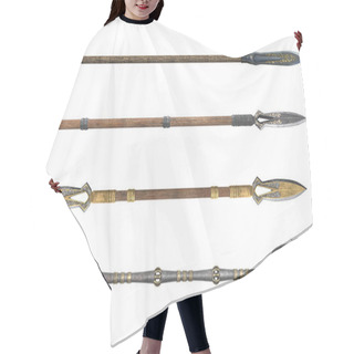 Personality  Collection Long Spear, Weapon, On An Isolated White Background. 3d Illustration Hair Cutting Cape