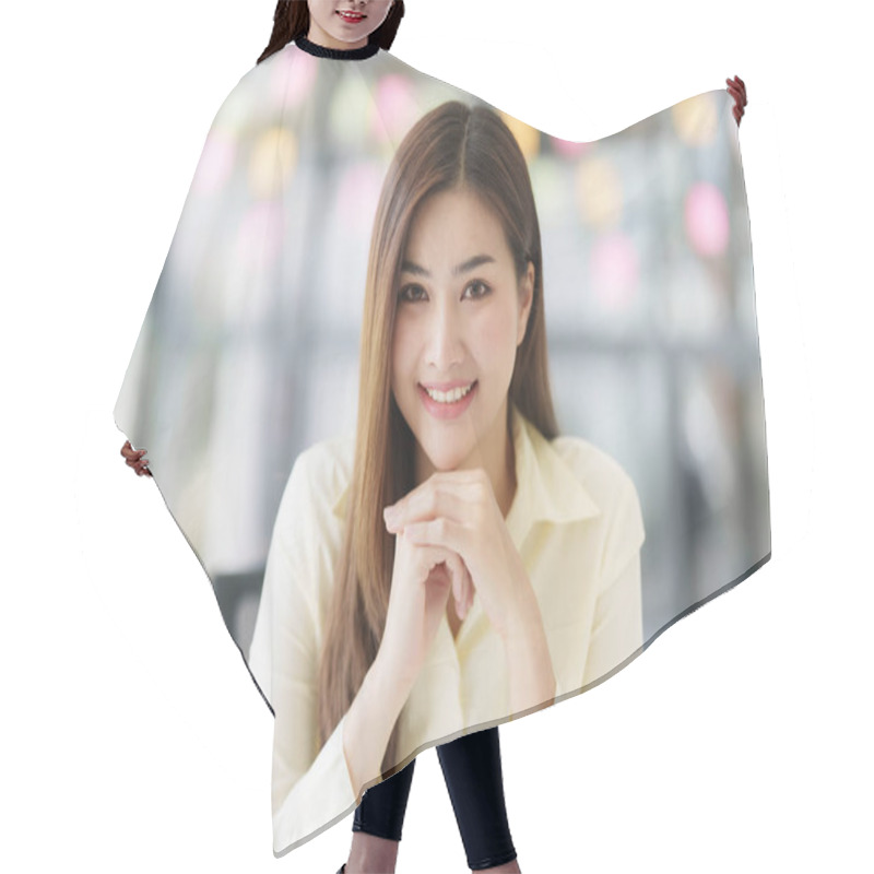 Personality  Smiling Of Cheerful Beautiful Pretty Business Asian Woman. Hair Cutting Cape