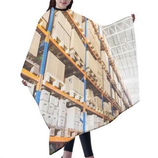 Personality  Rows Of Shelves With Boxes In Modern Warehouse Hair Cutting Cape