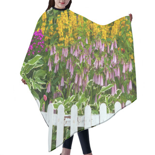 Personality  Flowers Blooming On Flowerbed Framed With Small White Fence, Backyard Plot Arrangement Hair Cutting Cape