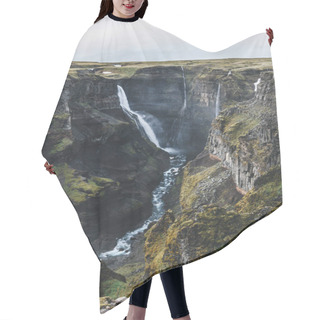 Personality  Aerial View Of Icelandic Landscape With Haifoss Waterfall Hair Cutting Cape