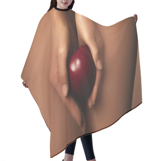 Personality  Cropped View Of Woman In Nylon Tights Holding Ripe Red Apple Isolated On Brown Hair Cutting Cape