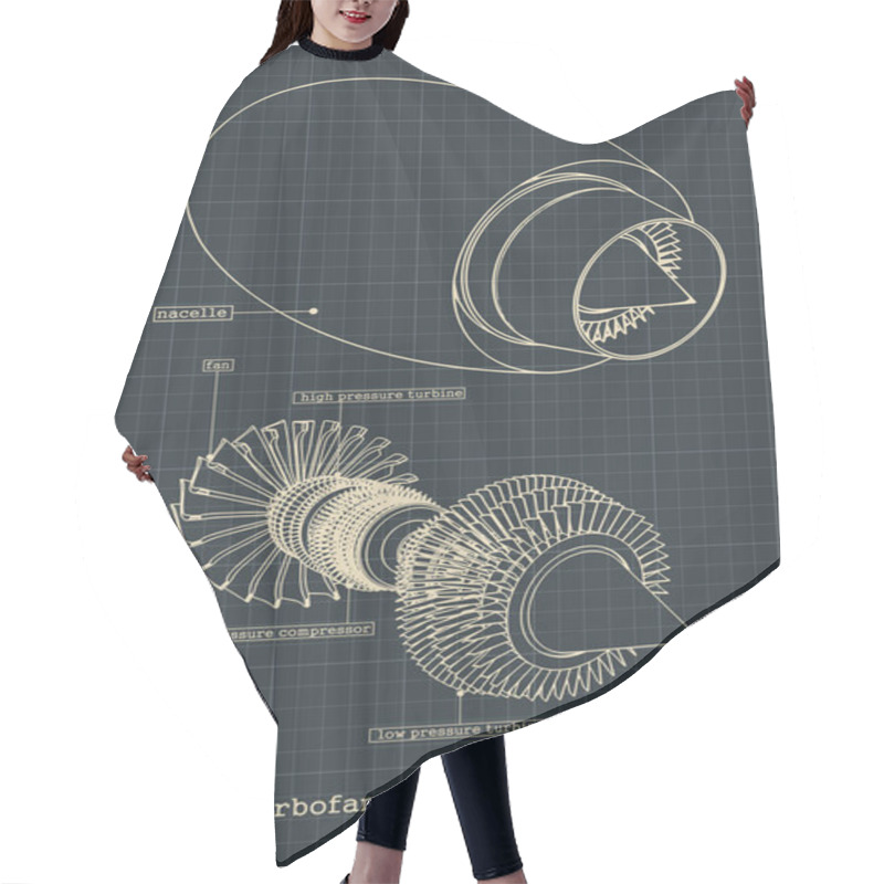 Personality  Turbofan Engine Blueprints Hair Cutting Cape