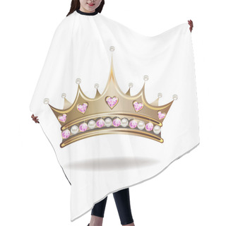 Personality  Princess Crown Or Tiara With Pearls And Pink Gems In The Shape Of A Heart Vector Illustration Isolated On White Background. Hair Cutting Cape