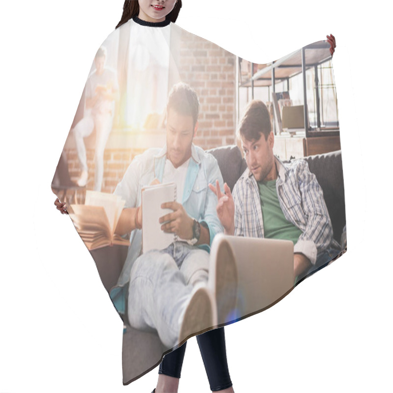 Personality  Young Professionals Working With Laptop Hair Cutting Cape
