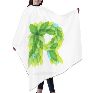 Personality  R Letter Logo Formed By Watercolor Fresh Green Leaves. Hair Cutting Cape