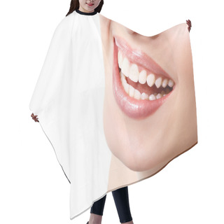 Personality  Wide Smile Of Young Fresh Woman Hair Cutting Cape