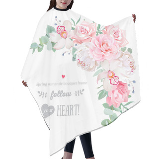Personality  Delicate Floral Vector Frame With Peony, Camellia, Rose, Orchid, Hair Cutting Cape