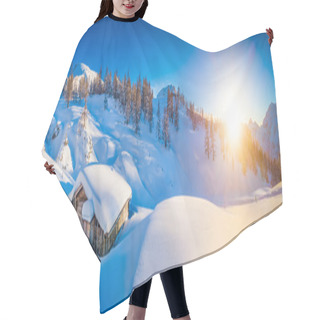 Personality  Winter Landscape In The Alps At Sunset With Old Mountain Cottage Hair Cutting Cape