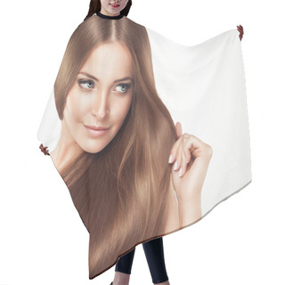 Personality  Beautiful Girl With Brown Long Hair Hair Cutting Cape