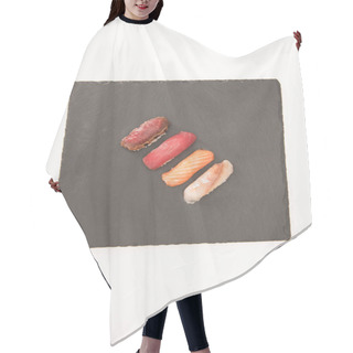 Personality  Top View Of Sashimi Sushi On Grey Slate Hair Cutting Cape