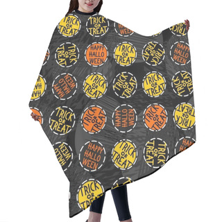 Personality  Happy Halloween Trick Or Treat White Black Yellow Orange Round Badges Autumn Holiday Seamless Pattern On Dark Background Hair Cutting Cape