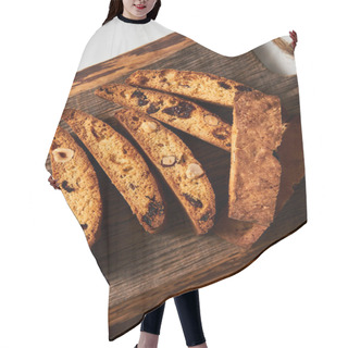 Personality  Assorted Almond And Cranberry Biscotti On Rustic Wooden Board, Artfully Arranged With Marble Backdrop. High Quality Photo Hair Cutting Cape