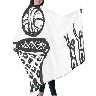 Personality  Woodcut Illustration Of Free Throws Hair Cutting Cape