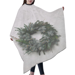 Personality  Fir Wreath For Christmas Decoration Hanging On Grey Wall In Room Hair Cutting Cape