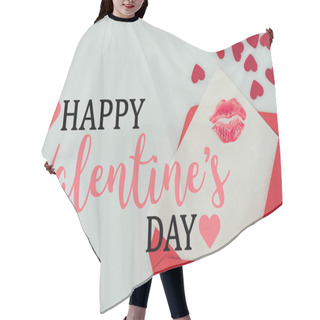 Personality  Top View Of Happy Valentines Day Postcard With Lips Print In Envelope Isolated On White Hair Cutting Cape