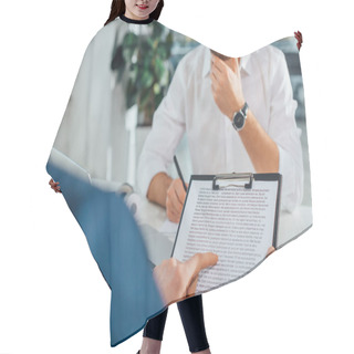 Personality  Cropped View Of Translator Working With Businessman And Documents In Modern Office Hair Cutting Cape