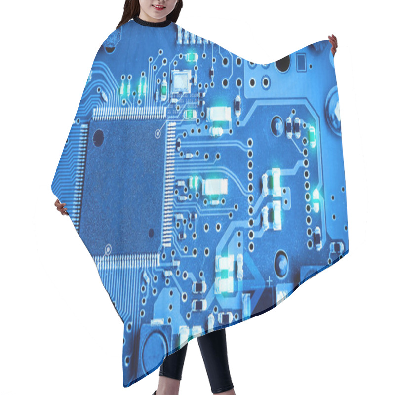 Personality  Close-up Electronic Circuit Board. Technology Style Concept. Hair Cutting Cape