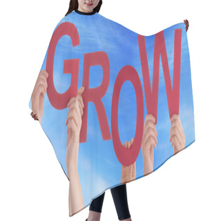 Personality  Many People Hands Holding Red Word Grow Blue Sky Hair Cutting Cape