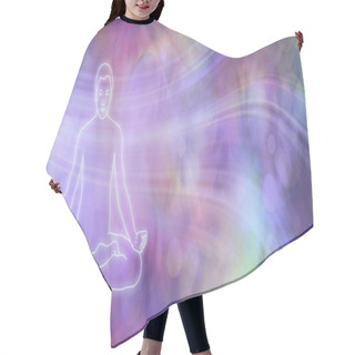Personality  Allow Thoughts To Flow Meditation Banner  - Multicoloured Bokeh Background With Flowing Lines Depicting Thoughts And Glowing Outline Of Male In Seated Meditating Mindfulness Lotus Position  Hair Cutting Cape