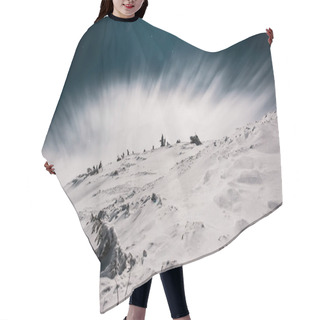 Personality  Scenic View Of Mountain Covered With Snow And Pine Trees Against Dark Sky In Evening With White Cloud Hair Cutting Cape