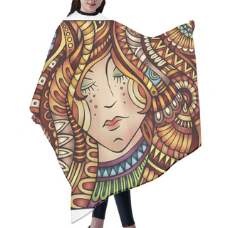 Personality  Decorative Cartoon Red Hair Girl Illustration Hair Cutting Cape